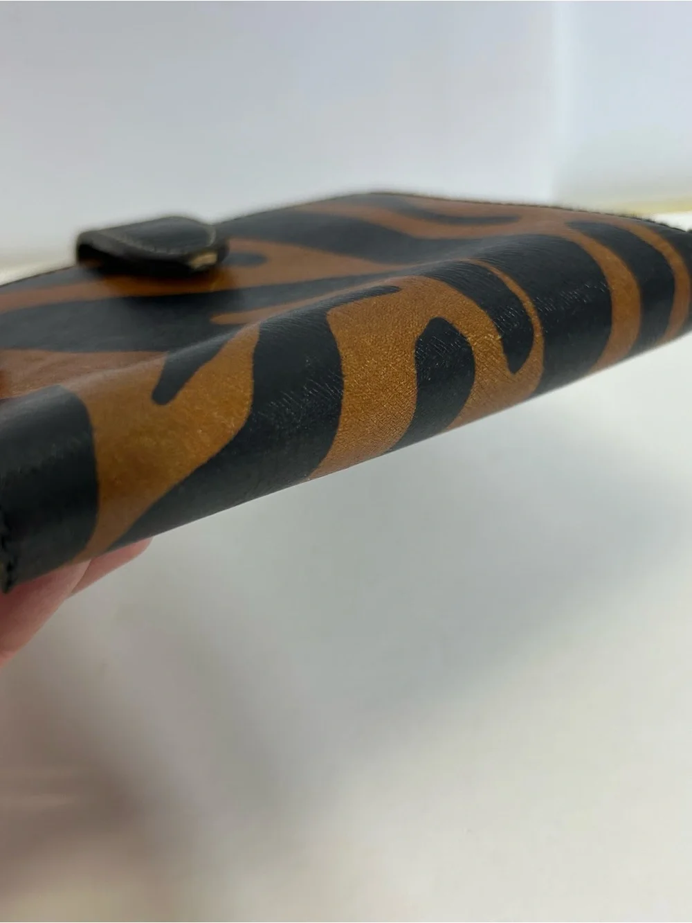 Dooney & Bourke Black Brown Tiger Print Leather Bifold Wallet